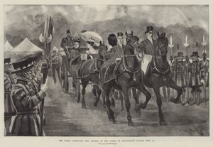 Dronningen inspiserer Yeomen of the Guard i Buckingham Palace, 23. juni